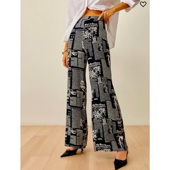 REFORMATION Sorrenti Pants Women 4 Black White Zine Magazine Newspaper Print NEW - Picture 2 of 16